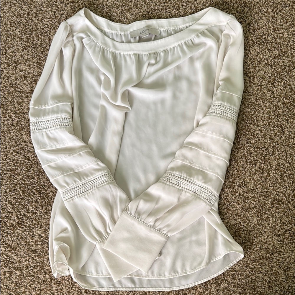 LOFT Cream Blouse with Sleeve Detailing